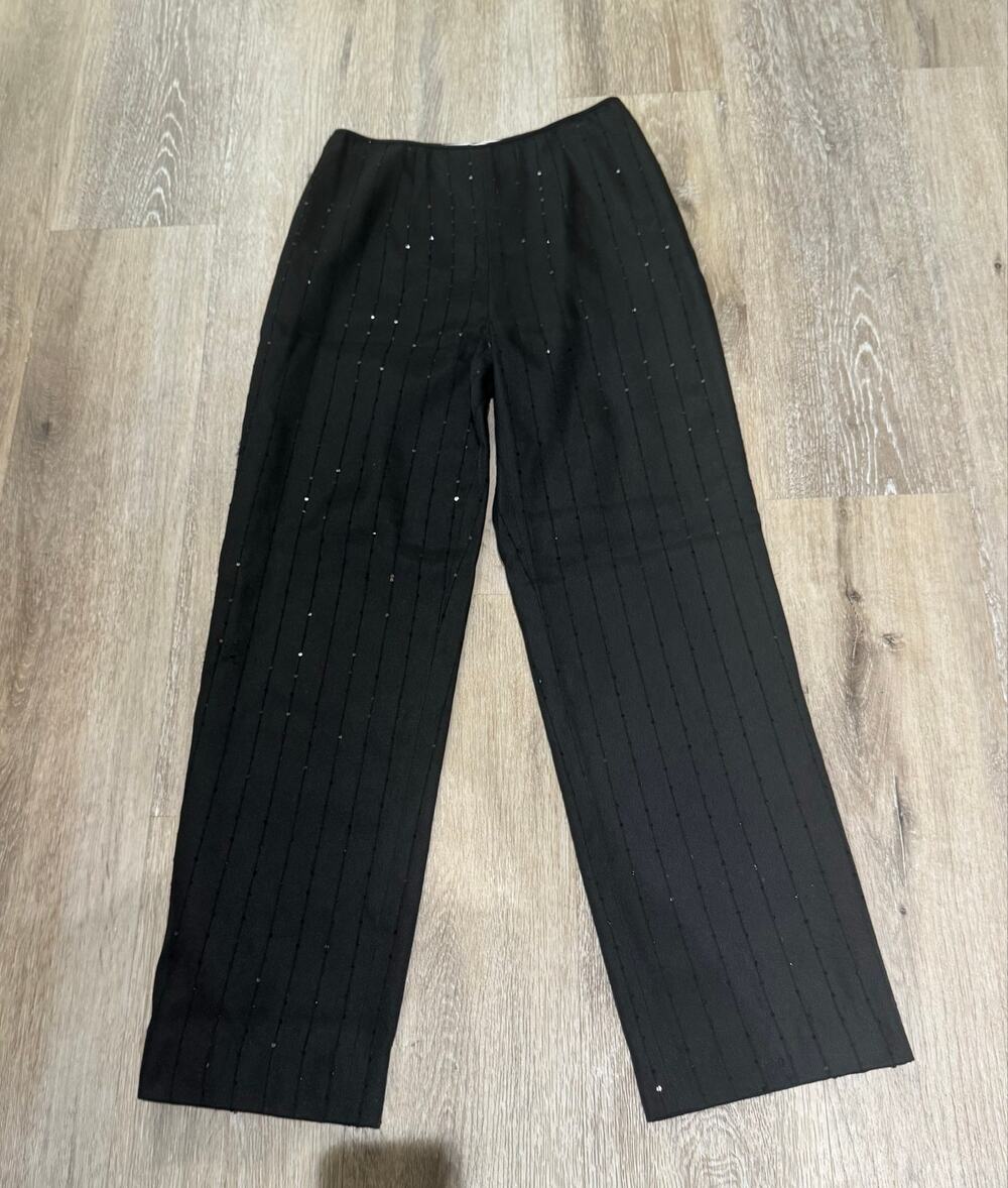 Carlisle Black Sequin Pinstripe Silk Blend Evening Pants Size 0